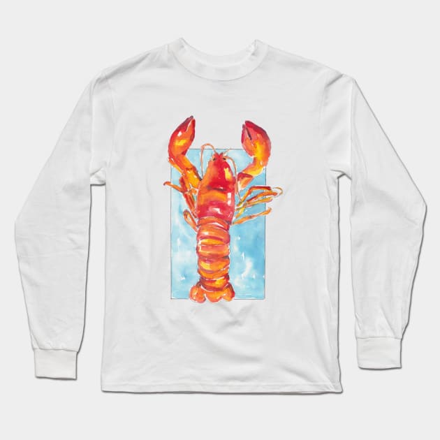 Juicy lobster - food illustration in watercolors Long Sleeve T-Shirt by kittyvdheuvel